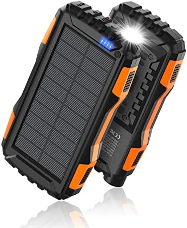Power-Bank-Solar-Charger - 42800mAh Power Bank,Portable Charger,External Battery Pack 5V3.1A Qc 3.0 Fast Charging Built-in Super Bright Flashlight (Light Orange)
