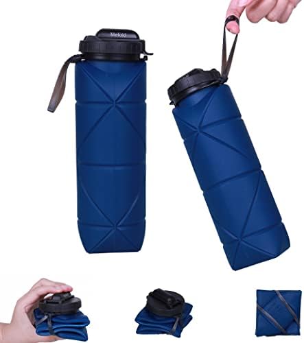 Mefold Collapsible Water Bottles Reusable LeakProof Silicone Water Bottle BPA Free Foldable Sports Bottles & straw 20oz Bottle & Strap for Office Gym Hiking Biking Outdoor 600ML