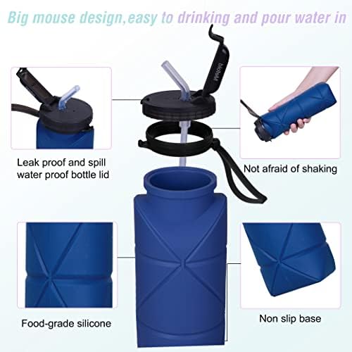 Mefold Collapsible Water Bottles Reusable LeakProof Silicone Water Bottle BPA Free Foldable Sports Bottles & straw 20oz Bottle & Strap for Office Gym Hiking Biking Outdoor 600ML - Image 3