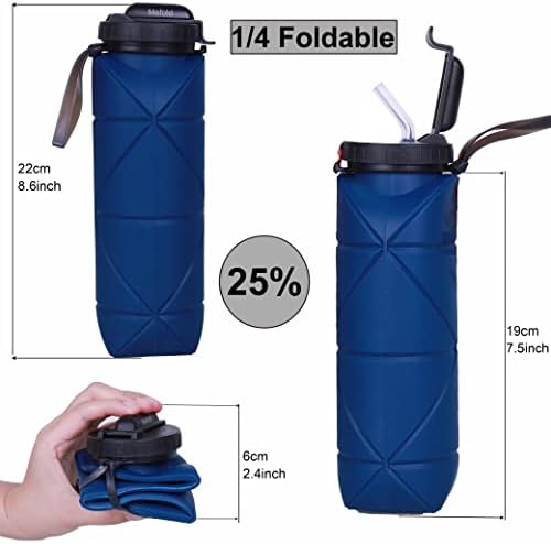 Mefold Collapsible Water Bottles Reusable LeakProof Silicone Water Bottle BPA Free Foldable Sports Bottles & straw 20oz Bottle & Strap for Office Gym Hiking Biking Outdoor 600ML - Image 2