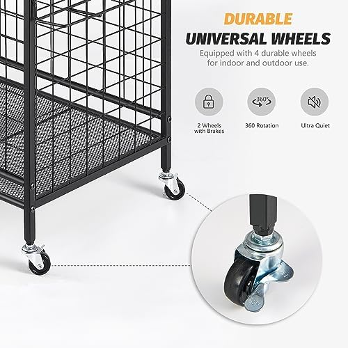 TNINE Sports Equipment Garage Organizer, Garage Toy Organizer, Rolling Ball Storage Cart for Indoor/Outdoor Use, Sport Gear Rack, Holds Basketballs, Baseball Bats, Footballs, Tennis Rackets and More - Image 5