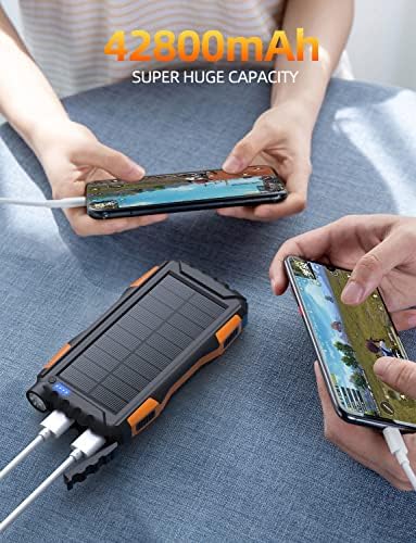 Power-Bank-Solar-Charger - 42800mAh Power Bank,Portable Charger,External Battery Pack 5V3.1A Qc 3.0 Fast Charging Built-in Super Bright Flashlight (Light Orange) - Image 6