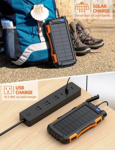 Power-Bank-Solar-Charger - 42800mAh Power Bank,Portable Charger,External Battery Pack 5V3.1A Qc 3.0 Fast Charging Built-in Super Bright Flashlight (Light Orange) - Image 3