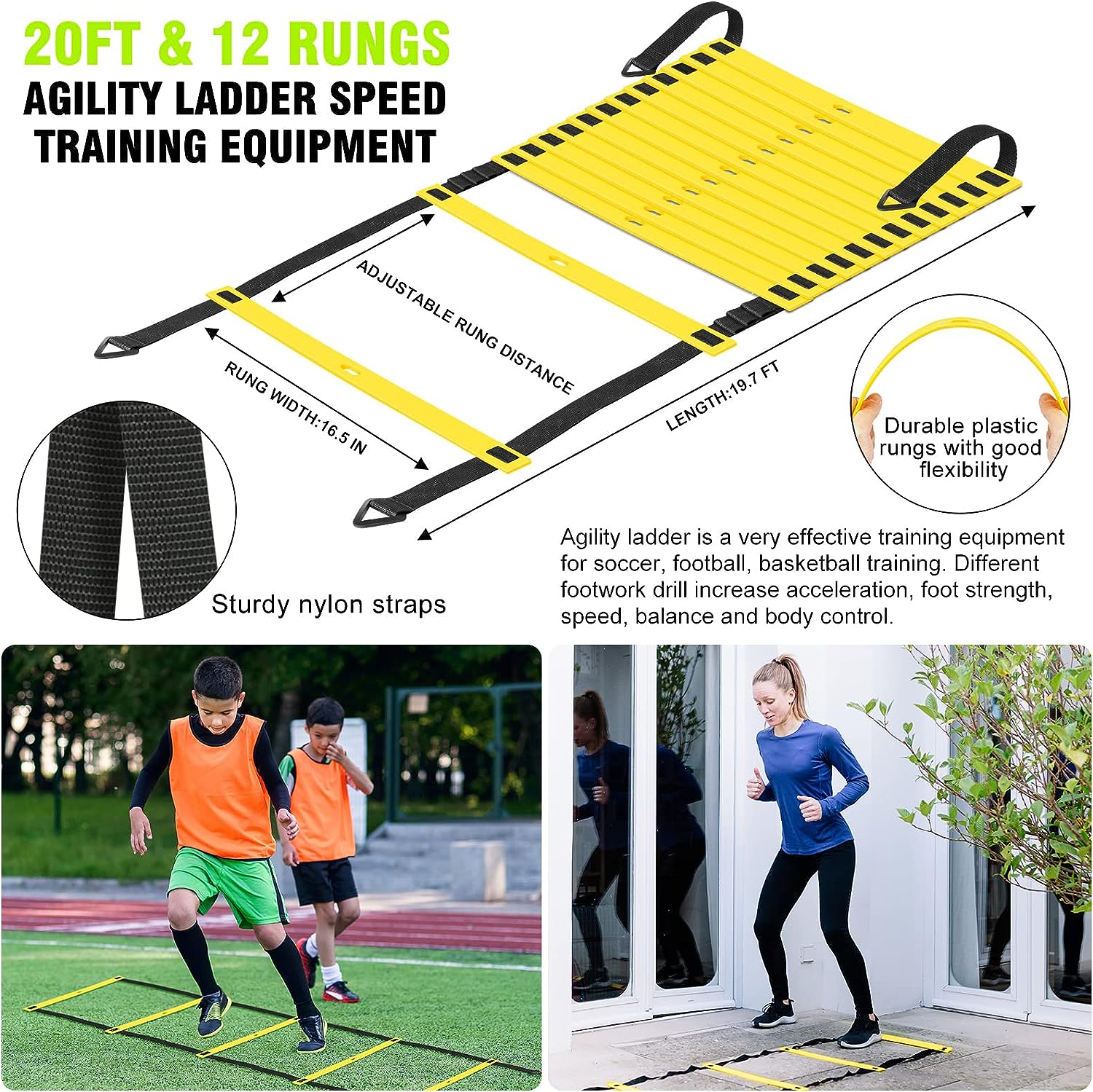 Kids Soccer Goals for Backyard, 4' x 3' Pop Up Toddler Soccer Goal Training Equipment with Soccer Ball, Agility Ladder and Cones, Portable Soccer Nets for Backyard for Kids Youth Outdoor Sports Games - Image 5