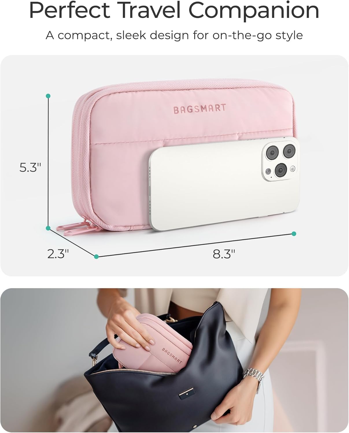 BAGSMART Electronics Organizer Travel Case, Cord Storage for Chargers Cables Phones, Compact Tech Accessories Pouch, Beige - Image 5