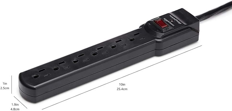 Amazon Basics Surge Protector Power Strip, 6-Outlet with 200J Protection, 2ft Extension Cord, Rectangle, Black (2 Pack) - Image 5