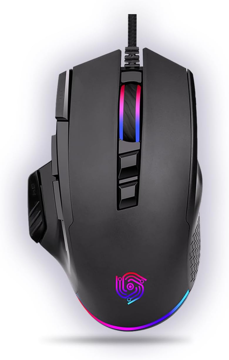 Wired Mouse for Gaming, RGB Lighting, Claw Grip Design, Adjustable DPI, Rapid Trigger & Sniper Buttons, Computer/Laptop – Black