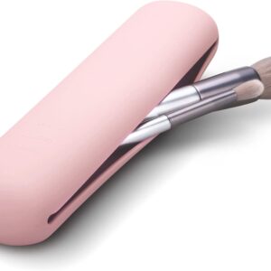 FERYES Travel Makeup Brush Holder, Magnetic Anti-fall Out Silicon Portable Cosmetic Face Brushes Holder, Soft and Sleek Makeup Tools Organizer for Travel-Pink