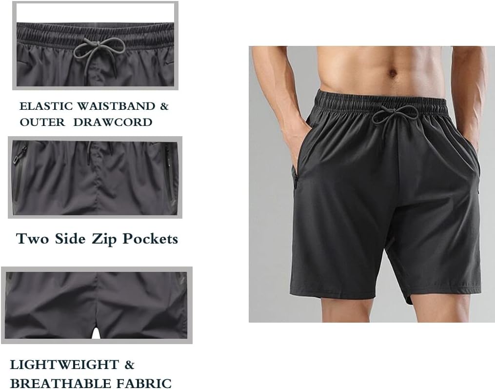 Mens Gym Workout Shorts Quick Dry Lightweight Athletic Shorts for Training Running with Zipper Pockets - Image 3