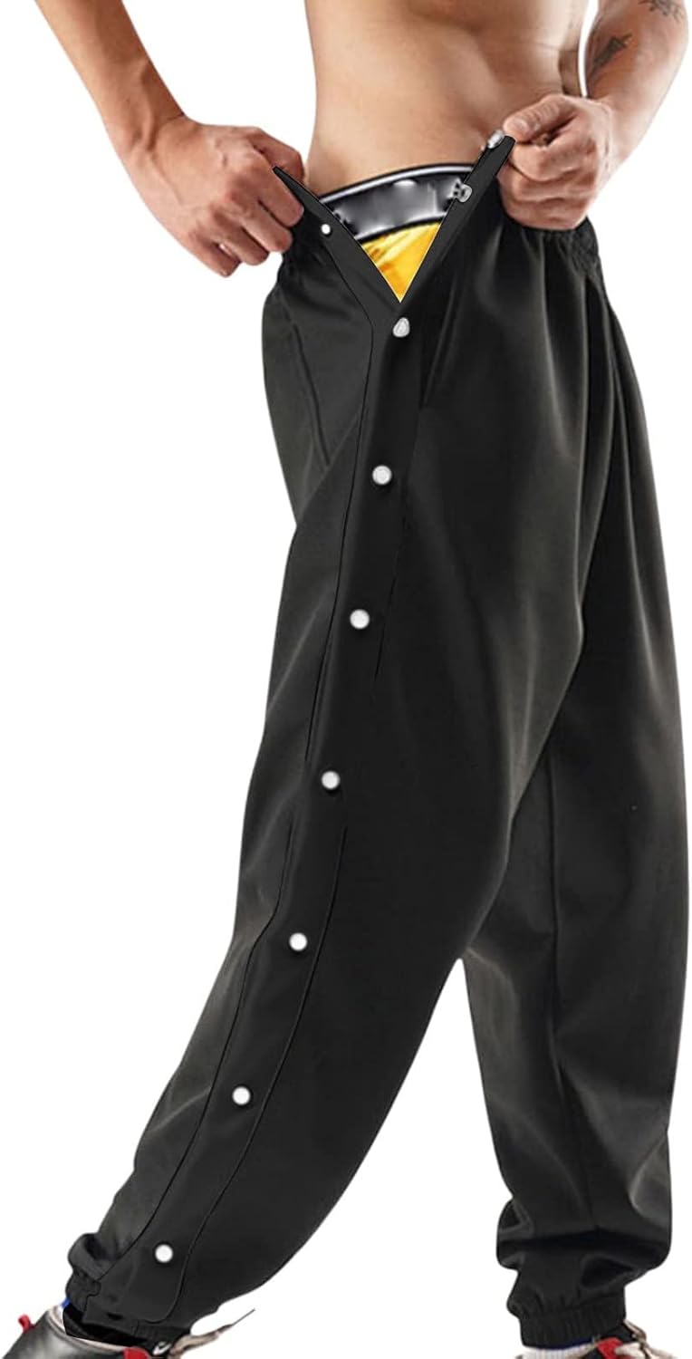 Men's Sweatpants Tear Away Basketball Pants High Split Snap Button Loose Pants Jogger Workout Trousers with Pockets - Image 2