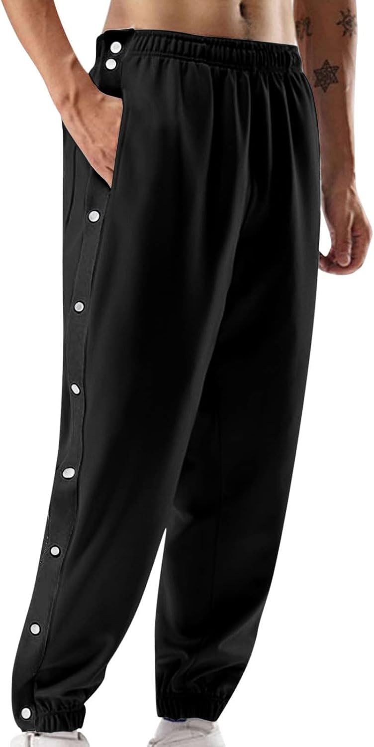 Men's Sweatpants Tear Away Basketball Pants High Split Snap Button Loose Pants Jogger Workout Trousers with Pockets