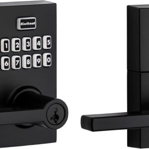Kwikset SmartCode 917 Keypad Keyless Entry Residential Electronic Lever Lock Deadbolt Alternative with Halifax Door Handle, SmartKey Security, Matte Black Contemporary