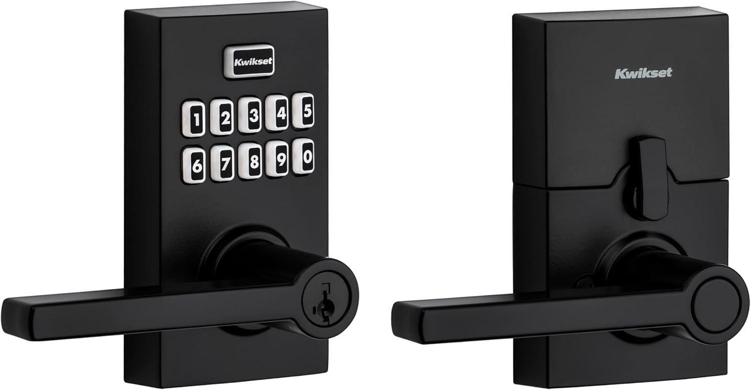 Kwikset SmartCode 917 Keypad Keyless Entry Residential Electronic Lever Lock Deadbolt Alternative with Halifax Door Handle, SmartKey Security, Matte Black Contemporary