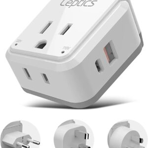 Ceptics China, Malaysia Power Adapter Travel Set, 20W PD & QC, Safe Dual USB & USB-C 3.1A–2 USA Outlet - Compact-Use in Hong Kong, Kuwait, Singapore, Iraq - Includes Type G, I, C SWadAPt Attachments