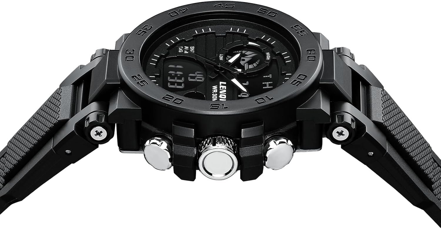 LN LENQIN Mens Watches Digital Military Watch for Men Stopwatch Army Survival Tactical Sports Outdoor Big Face Waterproof Men's Wrist Watches with LED Backlight/Timer/Alarm/Date - Image 4