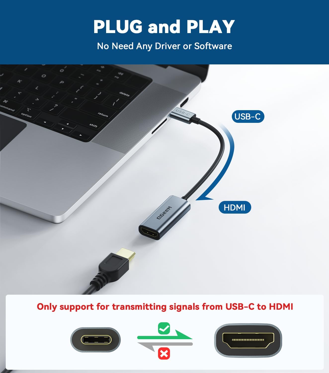 QGeeM USB C to HDMI Adapter 4K@60Hz,Type-C Thunderbolt 3/4 to HDMI Adapter Converter,Compatible for MacBook Pro,iPhone16 Max Plus,iPad Air,XPS,Galaxy S24Ultra,iMac Mini Etc. - Image 7