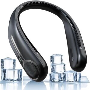 Portable Neck Fan,Hands Free Personal Wearable Bladeless Fan,6000mAh USB Rechargeable,360° Cooling,LED Display,4-Speeds,Birthday Gifts for Men Women Dad Mom,Stocking Stuffers Christmas Gifts (Black)