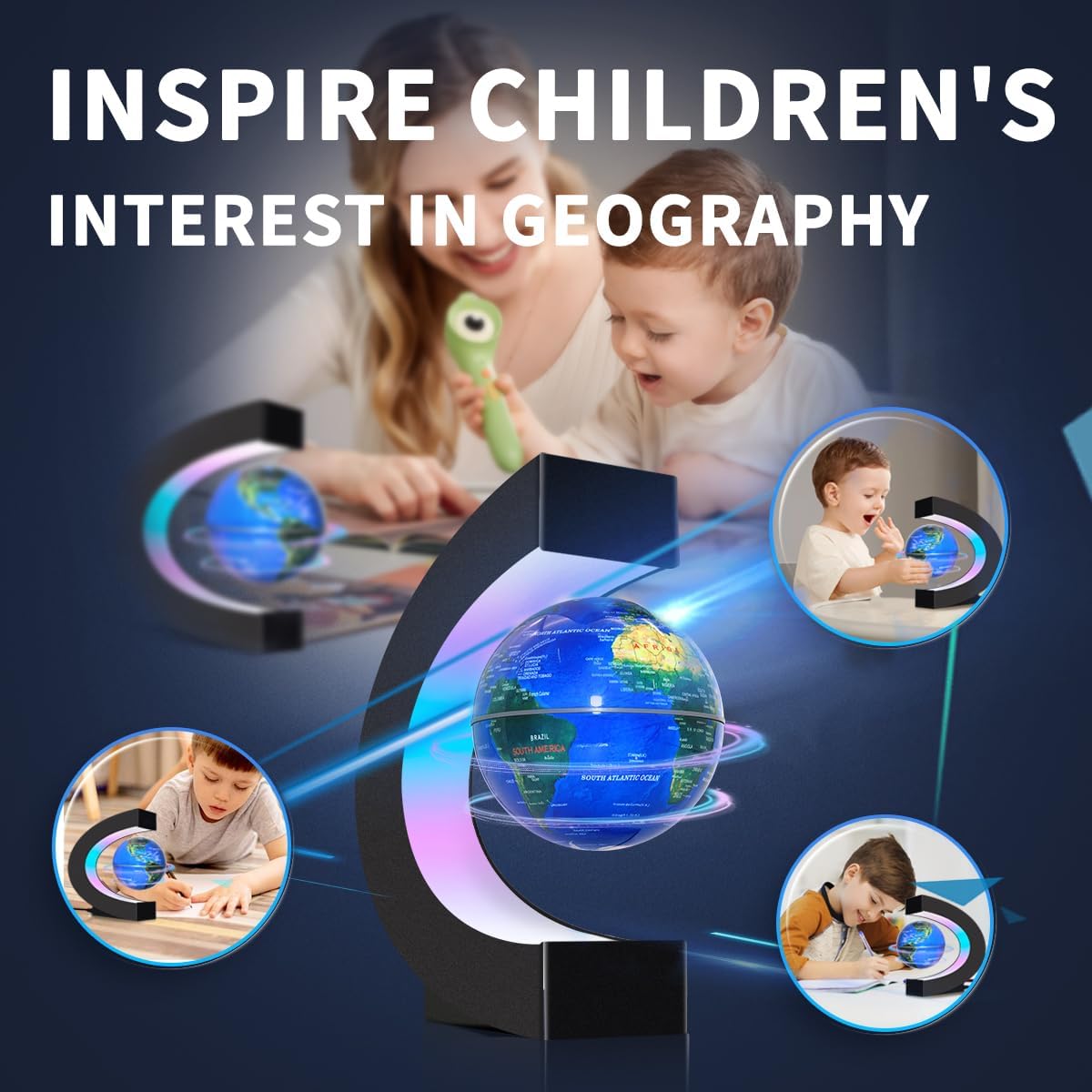 Magnetic Levitating Floating Globe with LED Lights, Cool Gadgets C Frame Globe Lamp for Men Father Husbands Boys Girls and Kids, Cool Tech Gift for Office Home Bookshelf Desk Decor - Image 4