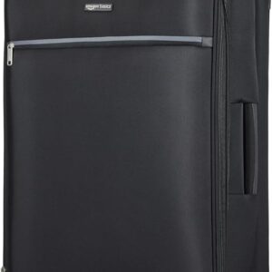 Amazon Basics Luggage, 28" Large Checked Softside Suitcase With Wheels, With Four 360-Degree Multi-directional Spinner Wheels, Expandable Capacity, Zippered Pocket and Straps, Telescopic Handle, Black