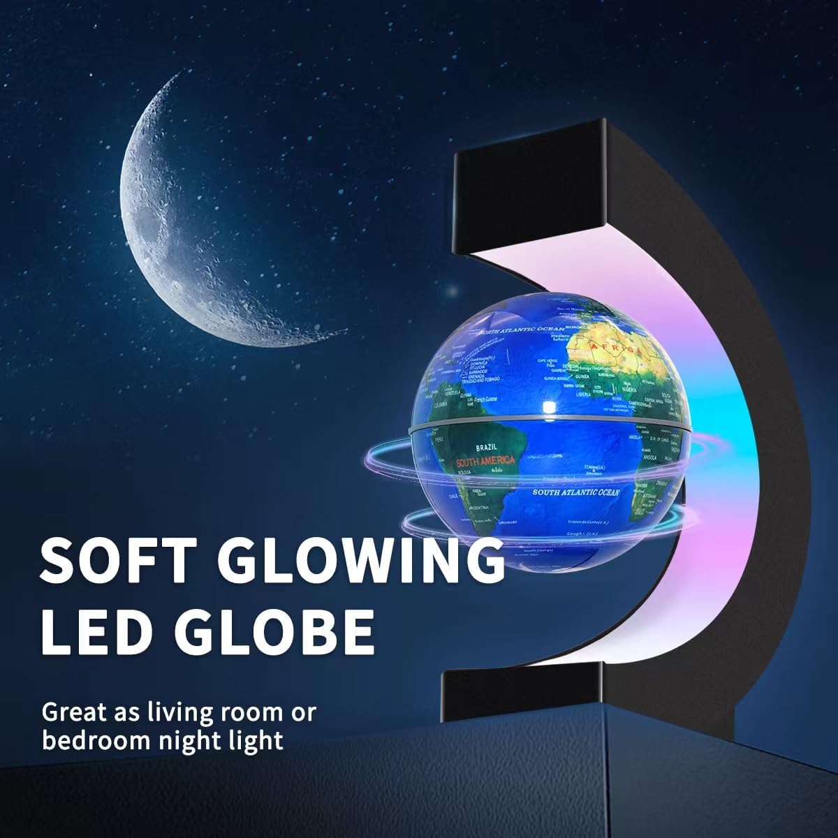 Magnetic Levitating Floating Globe with LED Lights, Cool Gadgets C Frame Globe Lamp for Men Father Husbands Boys Girls and Kids, Cool Tech Gift for Office Home Bookshelf Desk Decor - Image 6