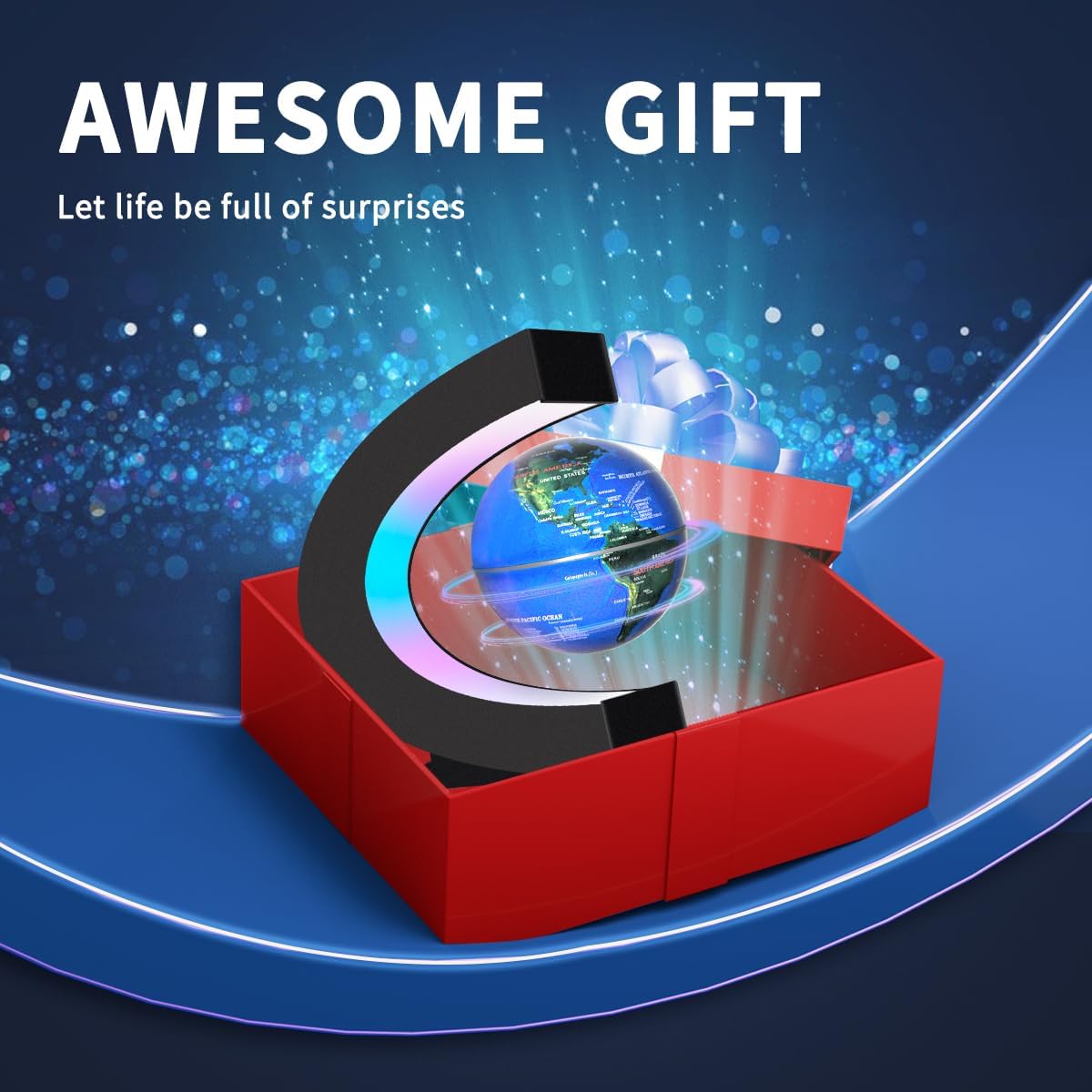 Magnetic Levitating Floating Globe with LED Lights, Cool Gadgets C Frame Globe Lamp for Men Father Husbands Boys Girls and Kids, Cool Tech Gift for Office Home Bookshelf Desk Decor - Image 7