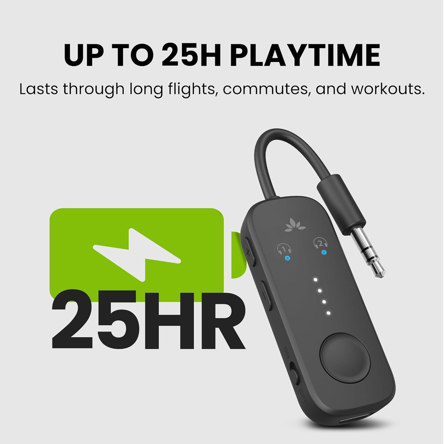 Avantree Relay - Premium Airplane Bluetooth Adapter with Advanced Qualcomm Chipset, 2 Headphones Support, 25hrs Play Time, aptX Adaptive & HD Audio Transmitter for Airpods, Bose & Travel Flight - Image 9