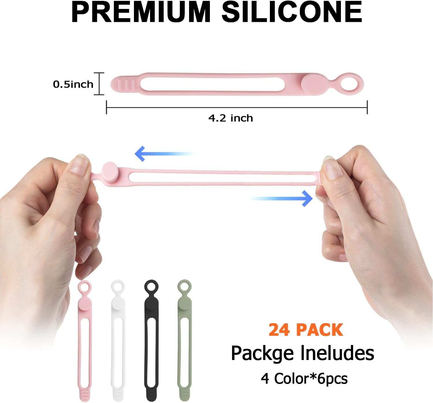 Nearockle 24Pcs Silicone Cable Straps Cord Organizer for Bundling Earphone, Phone Charger, Computer Cords, Reusable Cable Ties Wire Organizer in Home,Office,Kitchen,School (4 Colors) - Image 2