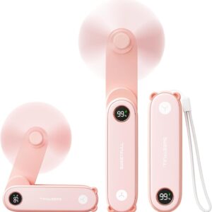 SWEETFULL Portable Handheld Mini Fan with LED Display, 3-in-1 Personal Foldable USB Rechargeable Hand Held Fan & Flashlight for Travel, Lash Eyelash, Cute Small Pocket for Women, Girls