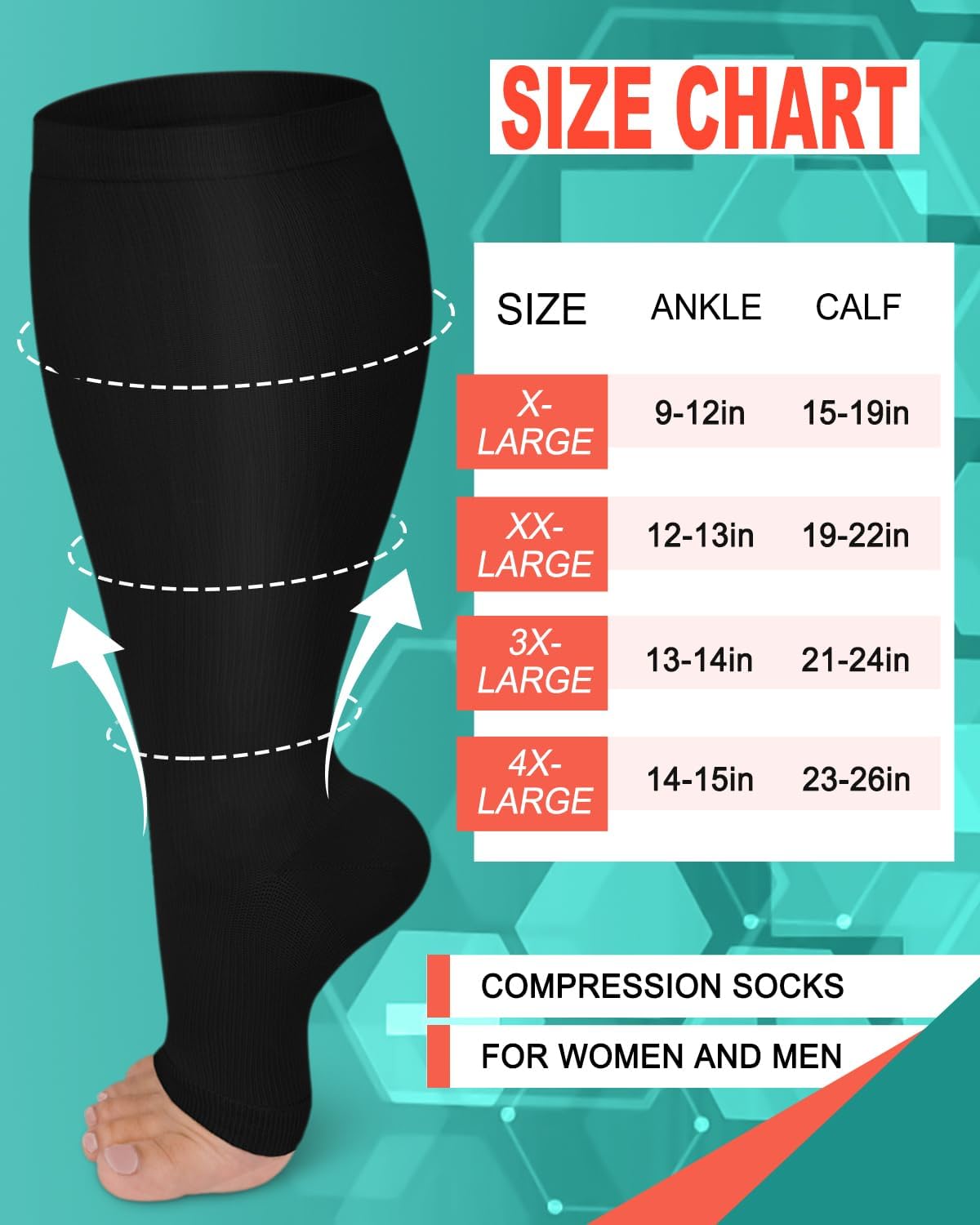 Aoliks Compression Socks for Women & Men Wide Calf, Plus Size Extra Large Knee High Support Socks - Image 6