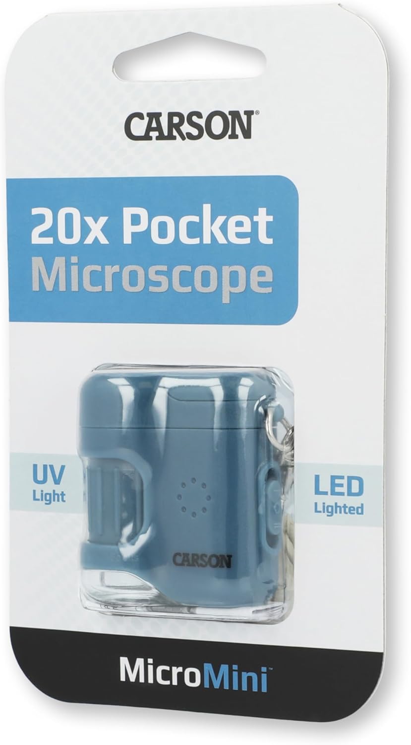 Carson MicroMini 20x Pocket Microscope for Adults, UV and LED Flashlight, Blue (MM-280B) - Image 7