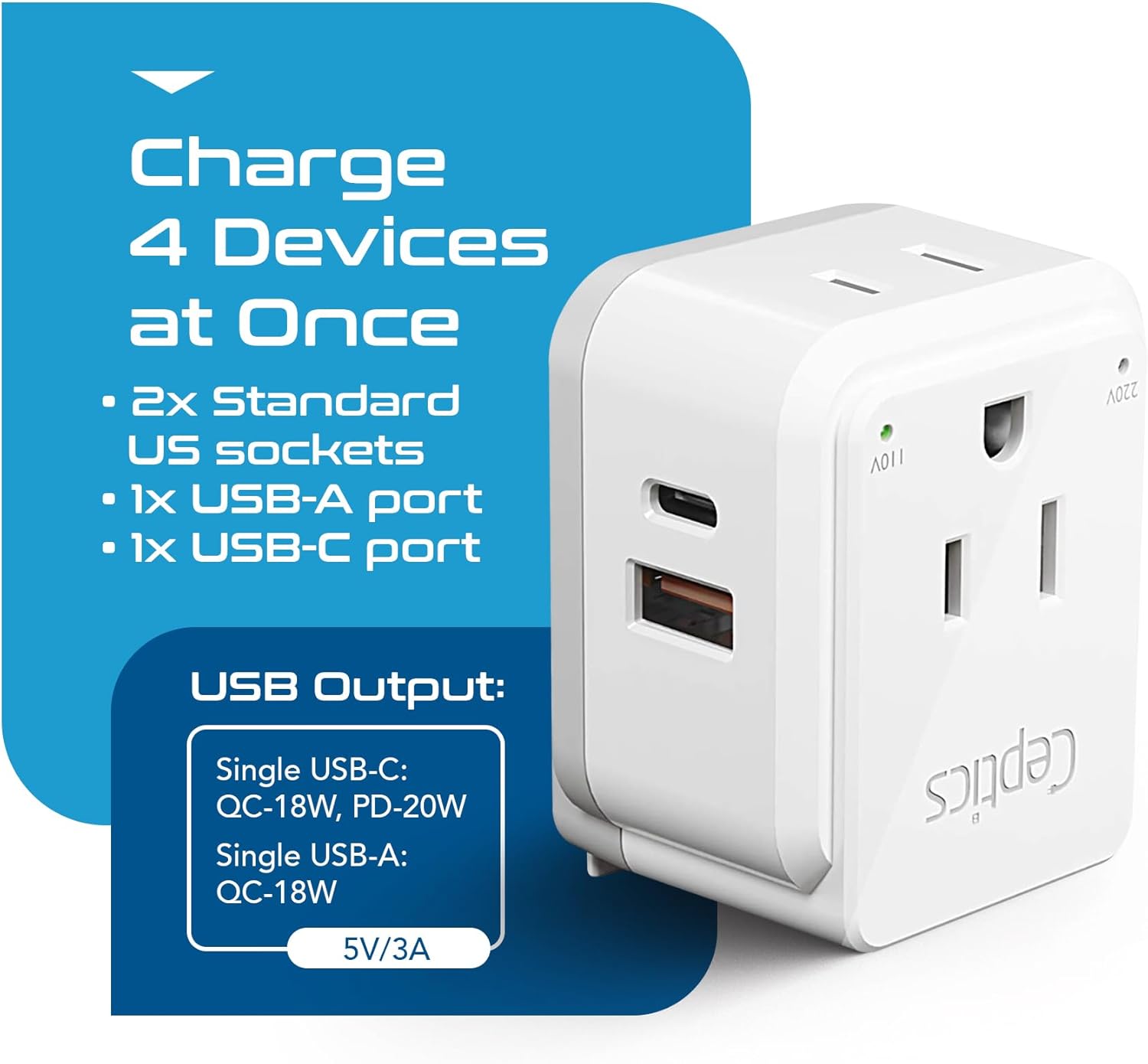 Ceptics China, Malaysia Power Adapter Travel Set, 20W PD & QC, Safe Dual USB & USB-C 3.1A–2 USA Outlet - Compact-Use in Hong Kong, Kuwait, Singapore, Iraq - Includes Type G, I, C SWadAPt Attachments - Image 6
