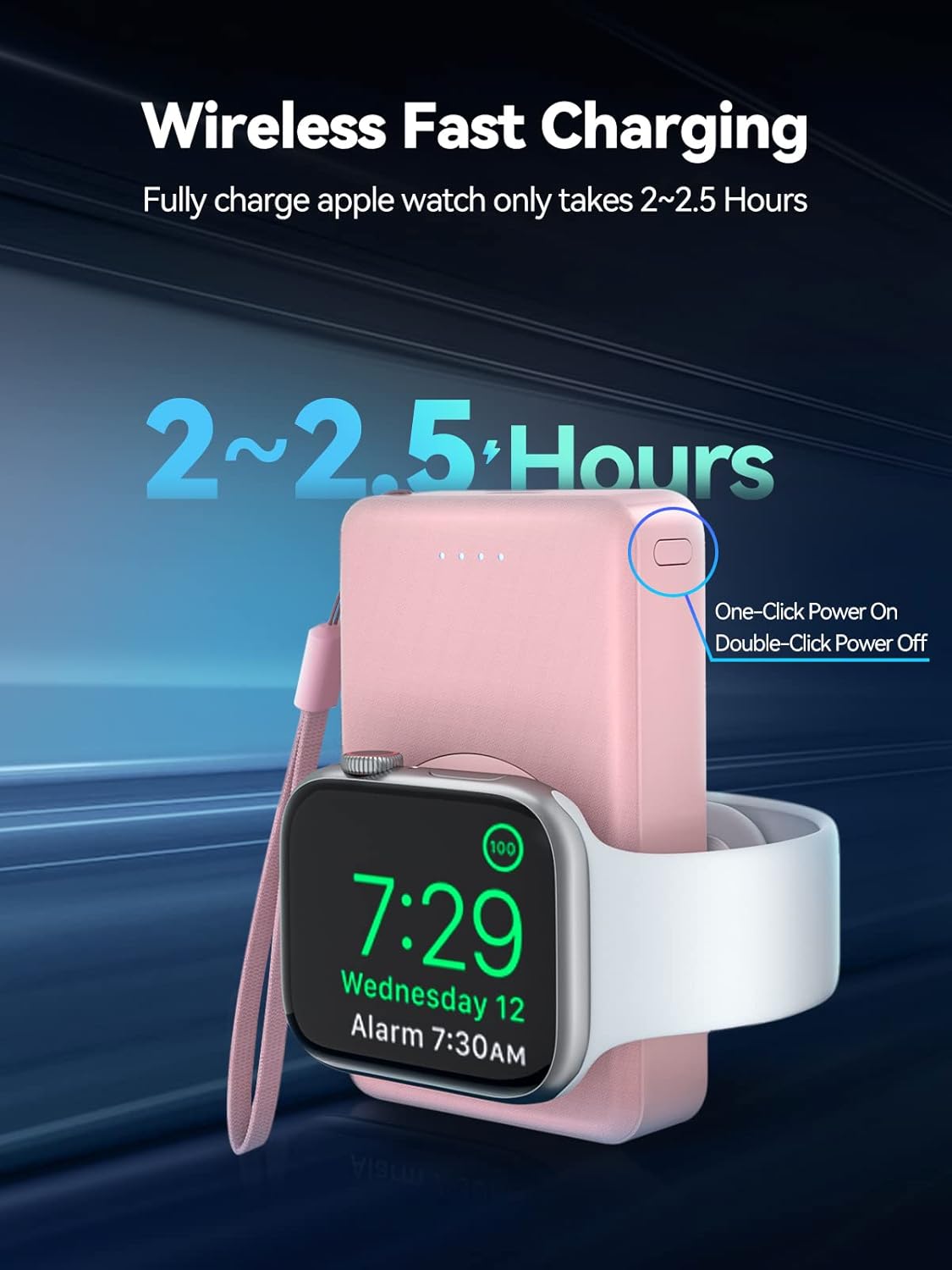 LVFAN Portable Charger for Apple Watch, 4000mAh iWatch Charger Power Bank Wireless Battery Pack Magnetic Travel Smart Watch Charger for Apple Watch Series 10 9 8 7 6 5 4 3 2 1 SE Ultra 2 Ultra (Pink) - Image 4