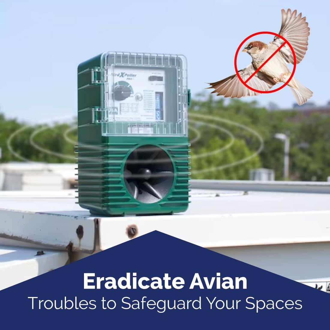 Bird-X Woodpecker PRO Electronic Bird Preventer, Sonic Decoy Device, Perfect for Woodpeckers and Sparrows, Covers up to 1 Acre, 3-5 kHz Frequency, 6" x 8.5" x 4" - Image 3