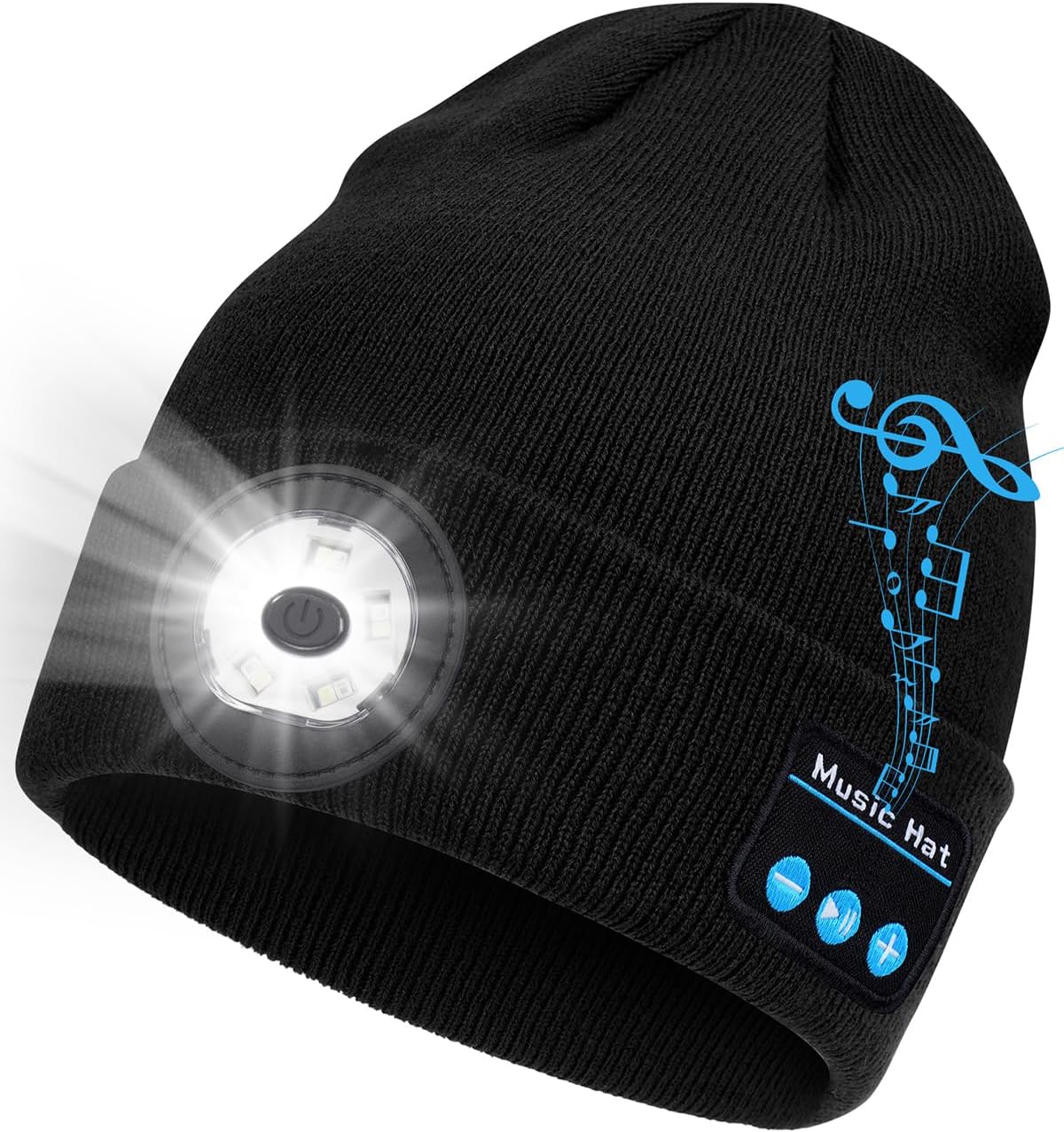 Bluetooth Beanie with Light, 2025 New Musical Knitted Hat with Headphone, Built-in Stereo Speakers Mic, 5 LED Super Bright, USB-C Charging, Cool Gadgets for Men Dad Camping Running Fishing Black - Image 8