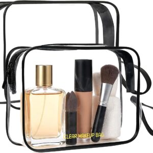 Clear Makeup Bag,2 Pack TSA Approved Toiletry Bag Travel Toiletry Bag Hanging Makeup Cosmetic bag for Women Men (Black).