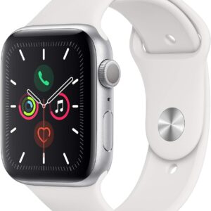 Apple Watch Series 5 (GPS, 44MM) - Silver Aluminum Case with White Sport Band (Renewed)