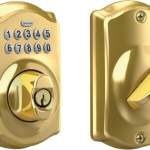 Schlage BE365 CAM 505 Camelot Keypad Deadbolt, Electronic Keyless Entry Lock, Bright Brass