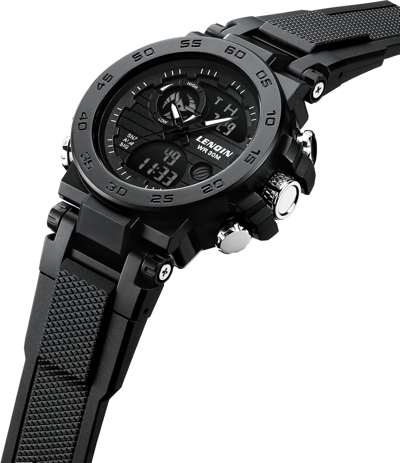 LN LENQIN Mens Watches Digital Military Watch for Men Stopwatch Army Survival Tactical Sports Outdoor Big Face Waterproof Men's Wrist Watches with LED Backlight/Timer/Alarm/Date - Image 3