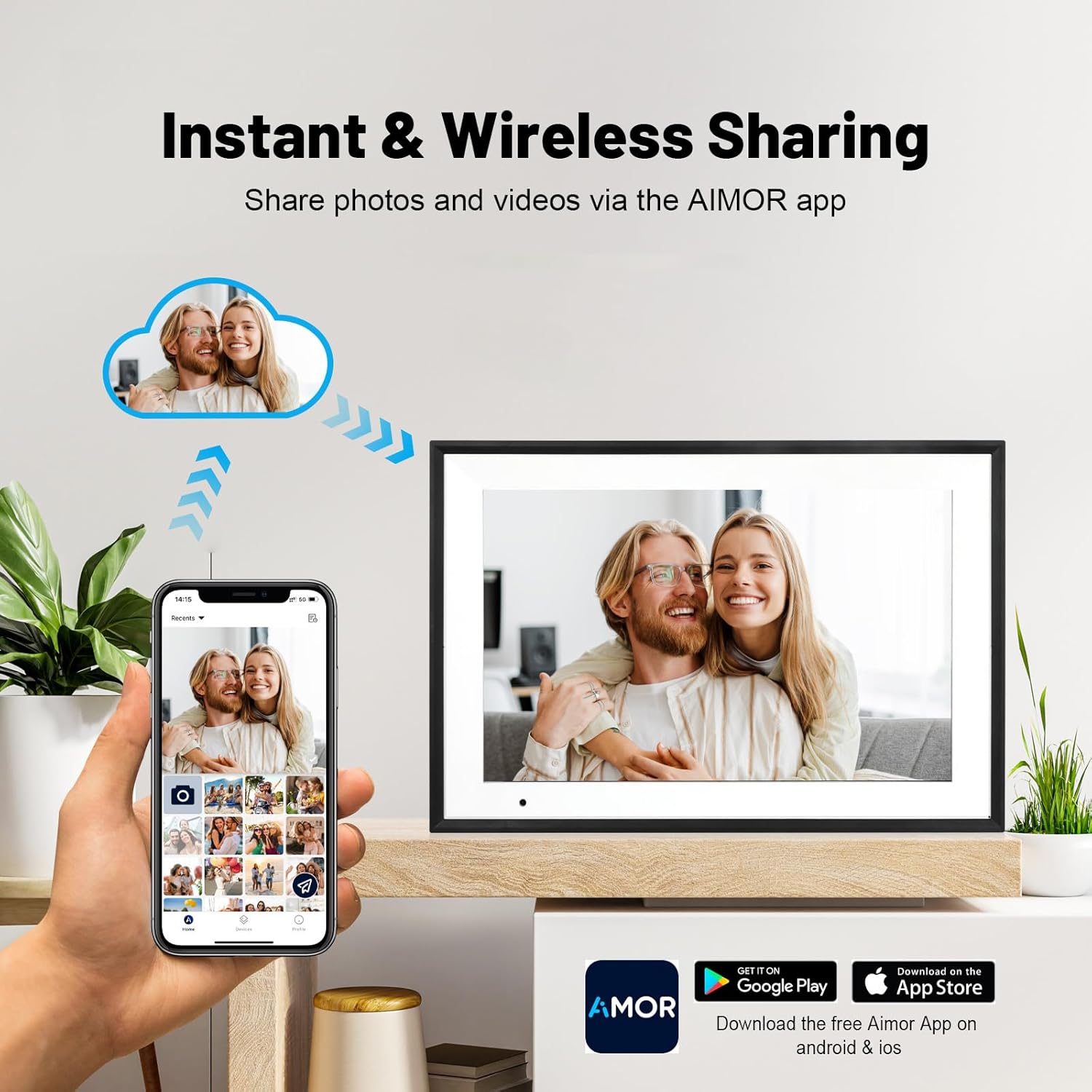 Digital Photo Frame 10.1 Inch WiFi Digital Picture Frame IPS HD Touch Screen Smart Cloud Photo Frame with 32GB Storage, Auto-Rotate, Easy Setup to Share Photos or Videos Remotely via AiMOR APP (Black) - Image 5