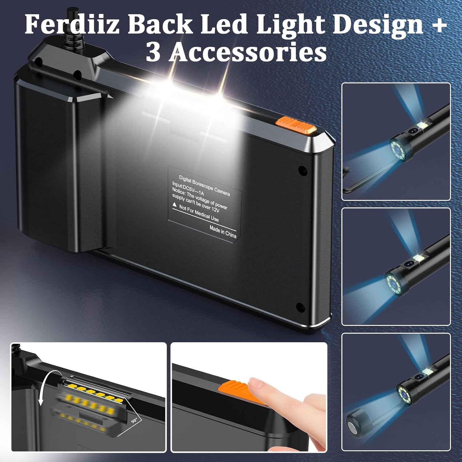 Dual-Lens Borescope with Light, Endoscope Camera with Light with 4.3" IPS Screen,1920P HD with 8 LED Lights,16.4ft Semi-Rigid Cable and Back LED Light,IP67 Waterproof Borescope, Cool Gadgets for Men - Image 6