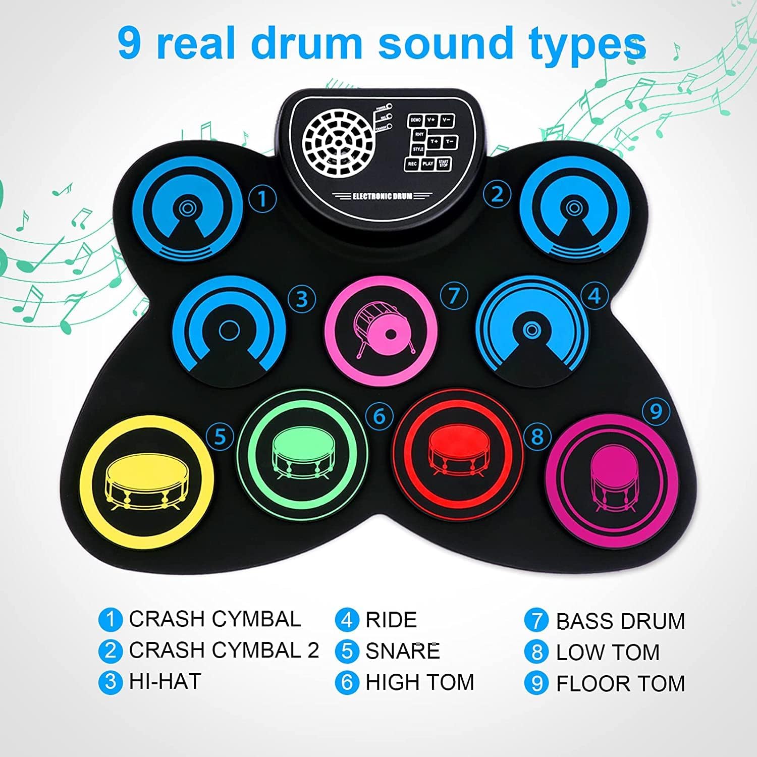 9-Pads Electronic Drum Set with Headphone Jack Speaker Drumsticks & Pedals, Holiday Gifts for Kids - Image 2