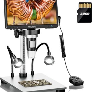 TOMLOV DM9 7" Digital Microscope: 1080P 1200X Coin Microscope Magnifier, 12MP Ultra-Precise Focusing LCD Soldering Microscopes for Adults, PC View, 32GB