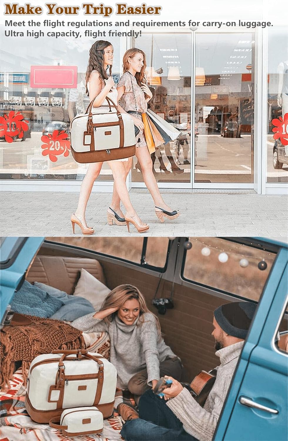 Wogarl Weekender Bags for Women Large Overnight Bag Weekend Travel Duffel Bag Carry on Shoulder with Shoe Compartment Toiletry Bag for Travel Business Gym - Image 7