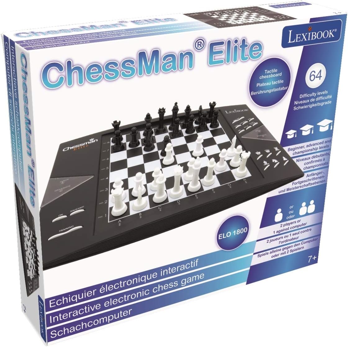 Lexibook Chessman® Elite Interactive Electronic Chess Game +, 64 Levels of Difficulty, LEDs, Family Child Board Game, Black/White, CG1300US - Image 3