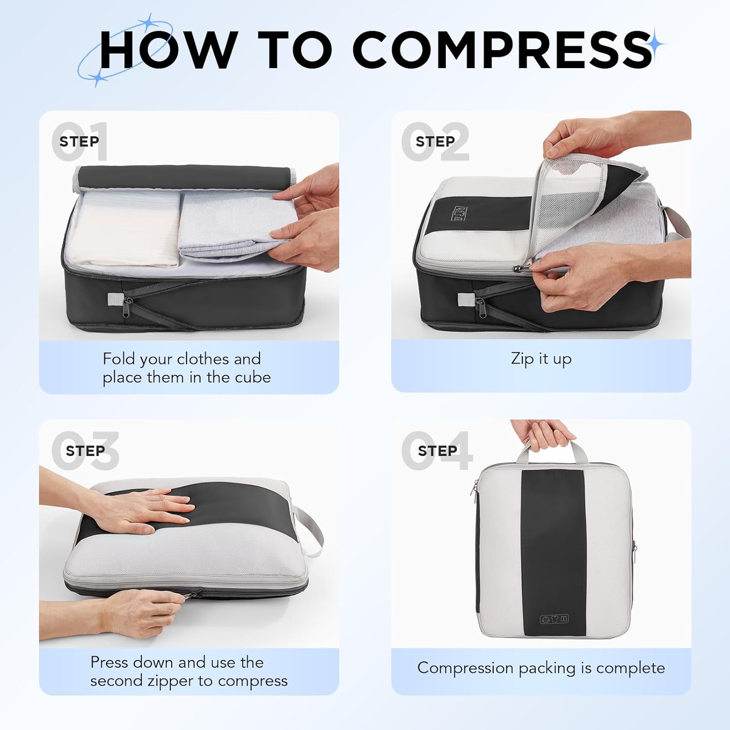 10 Set Compression Packing Cubes for Travel Essentials,Compressible Expandable Packing Cubes for Suitcase,OlarHike Luggage Organizer Bags for Travel,Handy Helper for Organizing Clothes(Black) - Image 3