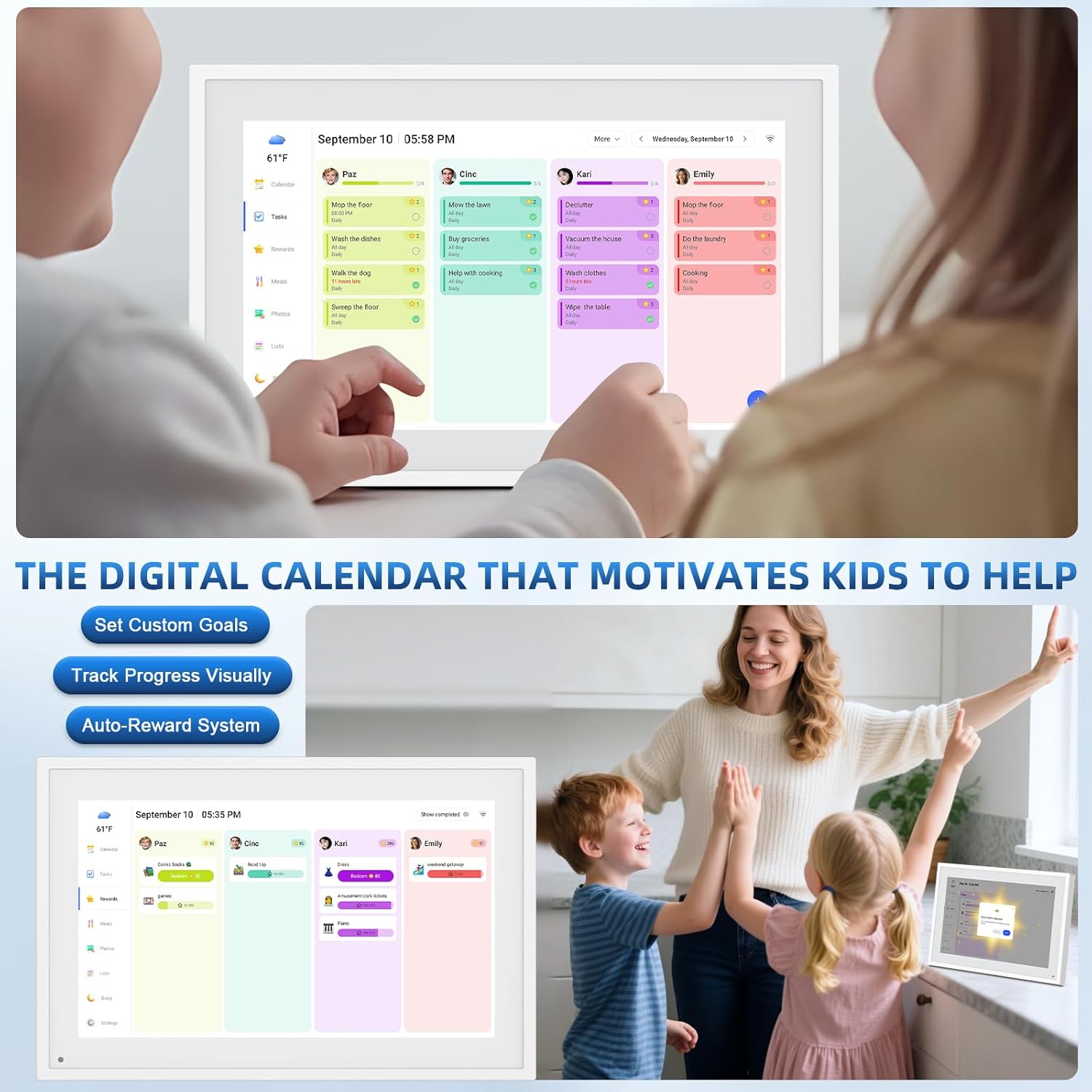 Calendar Digital 10.1 Inch, Digital Frame Combined Smart Touch Screen Electronic Wall Planner Family Organizer Chore for Family Schedules Gift for Mother Mom Women Grandpa - Image 3