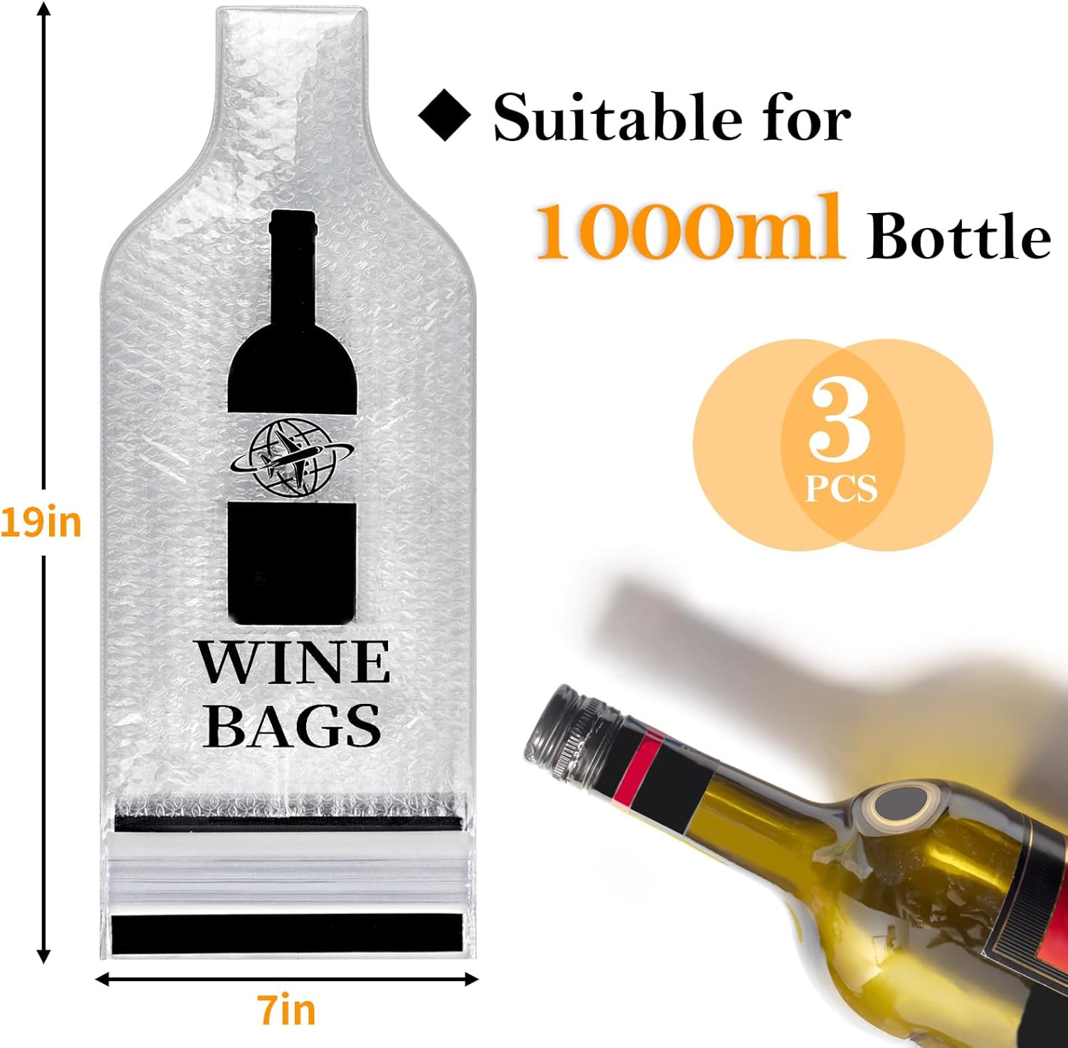 Wine Bags for Travel, 3 Set Reusable Wine Bottle Travel Protector Bags, Double Layer Leak Proof Wine Travel Bags for Wine Bottles Airplane Car Cruise Safety Impact Resist, Wine Sleeves for Suitcase - Image 2