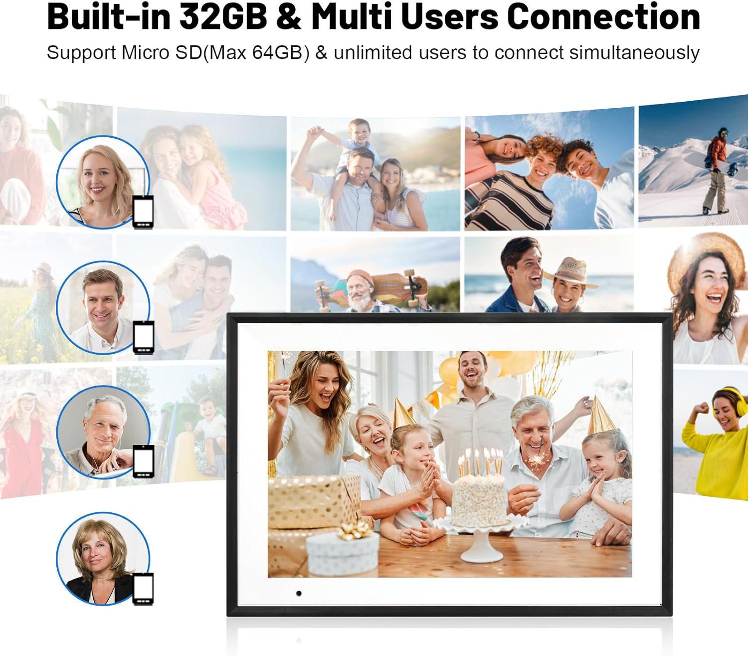 Digital Photo Frame 10.1 Inch WiFi Digital Picture Frame IPS HD Touch Screen Smart Cloud Photo Frame with 32GB Storage, Auto-Rotate, Easy Setup to Share Photos or Videos Remotely via AiMOR APP (Black) - Image 4