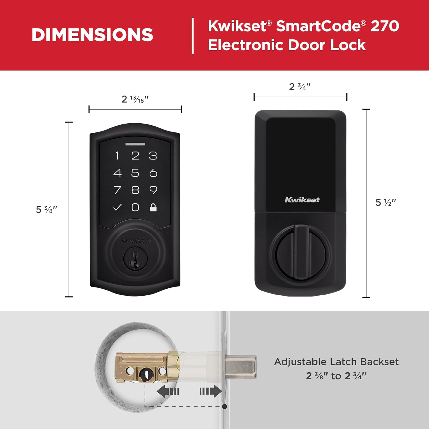 Kwikset SmartCode 270 Keyless Entry Electronic Touchpad Deadbolt Door Lock with Auto-Lock, Custom User Codes, Advanced Security in Matte Black Traditional - Image 9