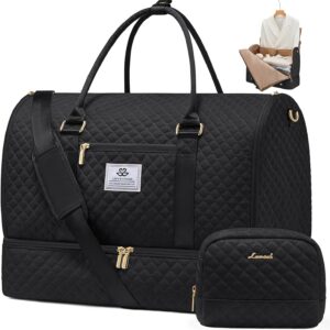 LOVEVOOK Convertible Garment Bag for Travel with Shoe Pouch, Carry On Garment Duffel Bag with Toiletry Bag, 2 in 1 Hanging Suitcase Suit Bag, Waterproof Weekender Bag for Women Travel, Wedding, Black